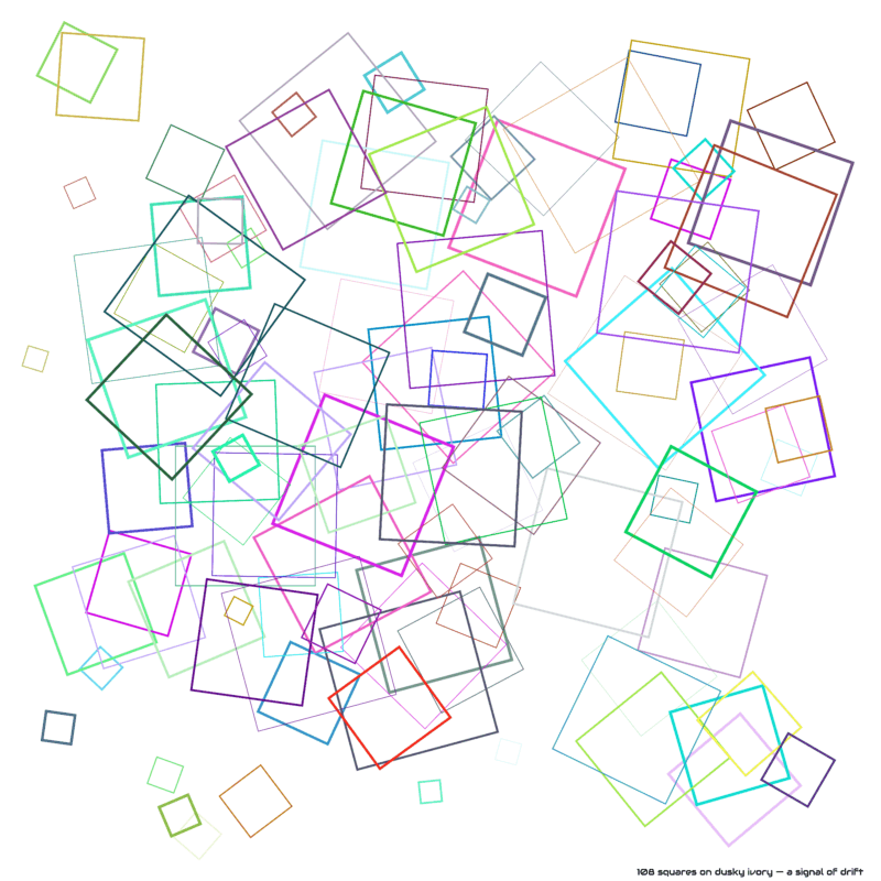 108 squares on dusky ivory — a signal of drift