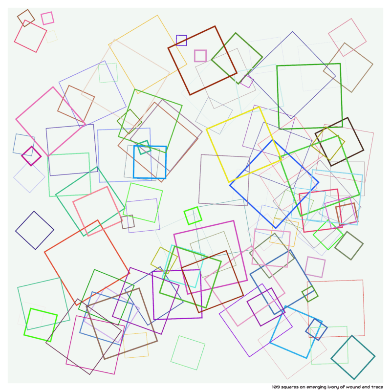 109 squares on emerging ivory of wound and trace