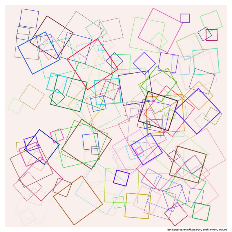 124 squares on silken ivory and velvety mauve