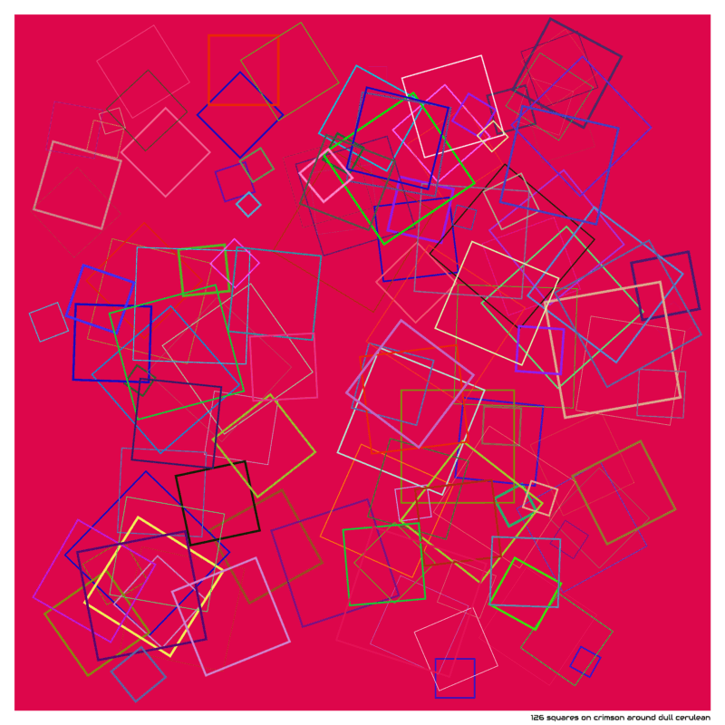126 squares on crimson around dull cerulean
