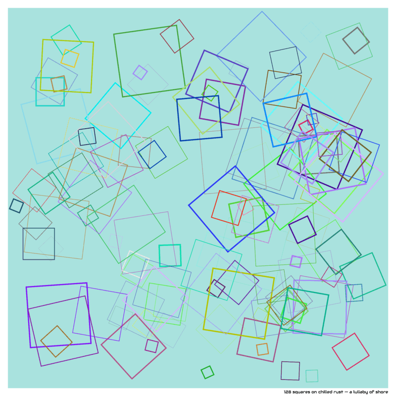 128 squares on chilled rust — a lullaby of shore