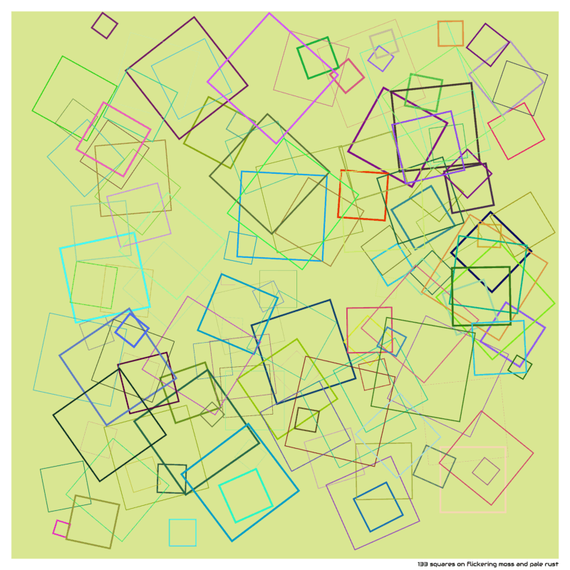 133 squares on flickering moss and pale rust
