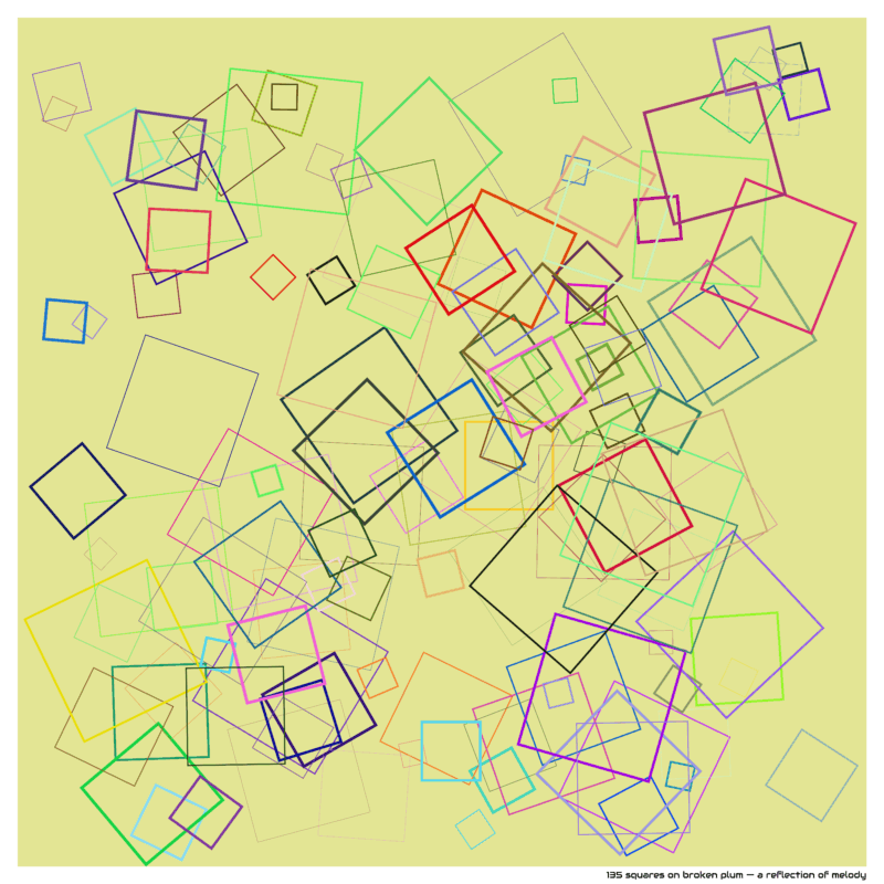 135 squares on broken plum — a reflection of melody