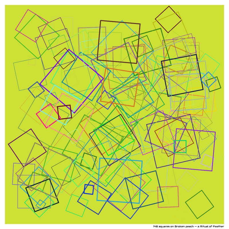 148 squares on Broken peach — a Ritual of Feather