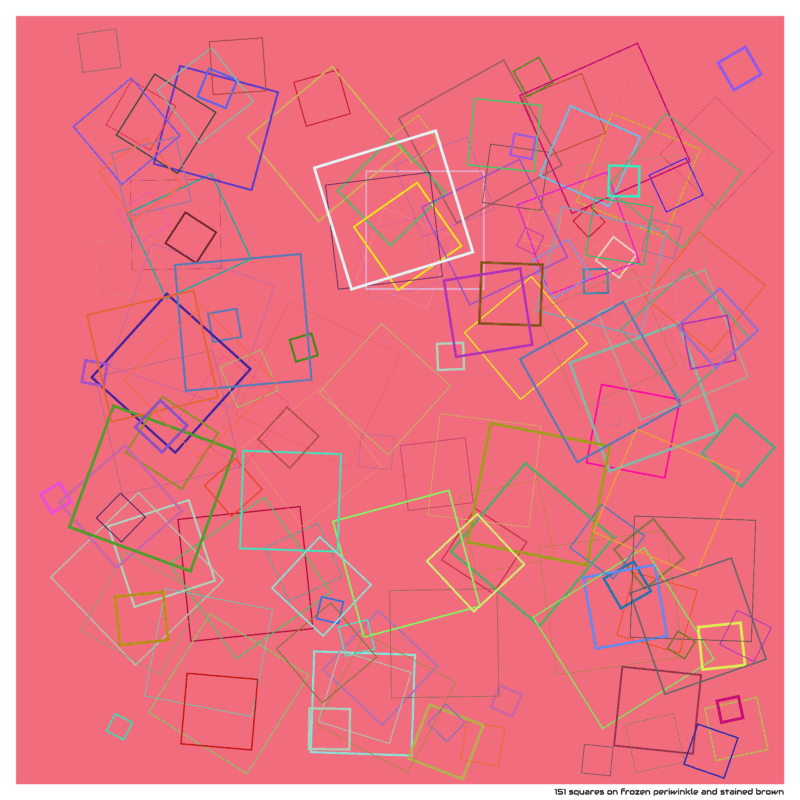 151 squares on frozen periwinkle and stained brown