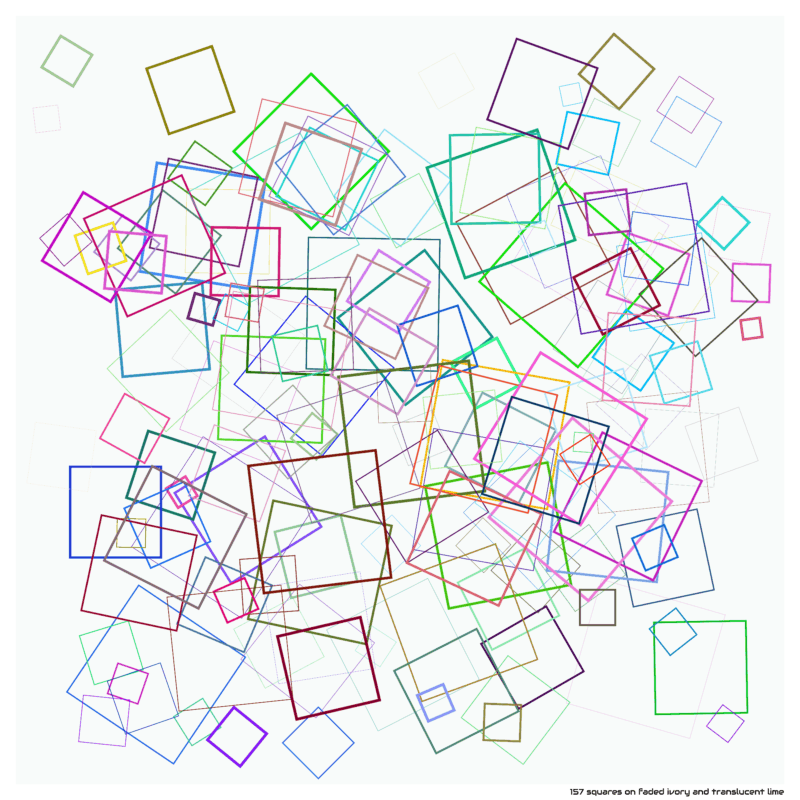 157 squares on faded ivory and translucent lime