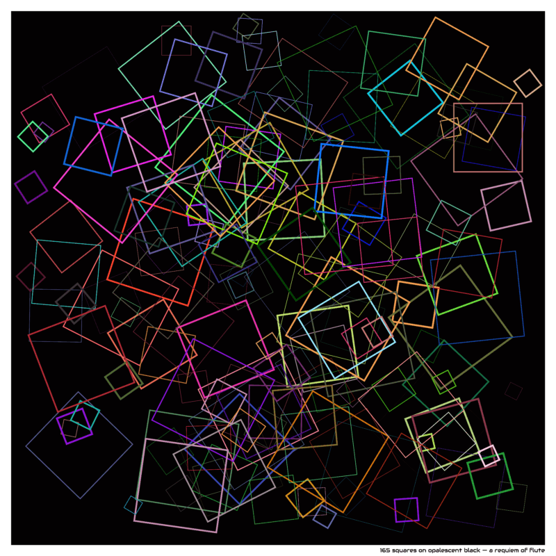 165 squares on opalescent black — a requiem of flute