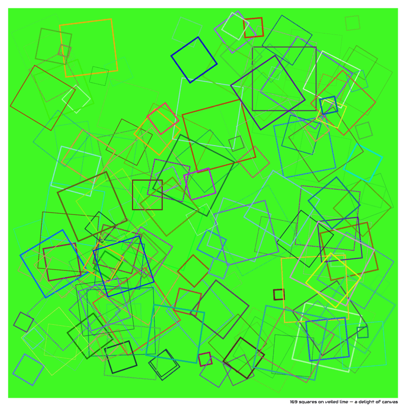 169 squares on veiled lime — a delight of canvas