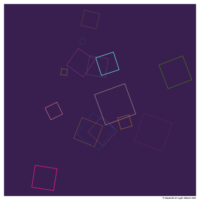 17 squares on cyan above mist