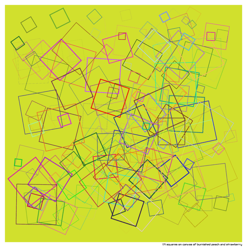 171 squares on canvas of burnished peach and strawberry