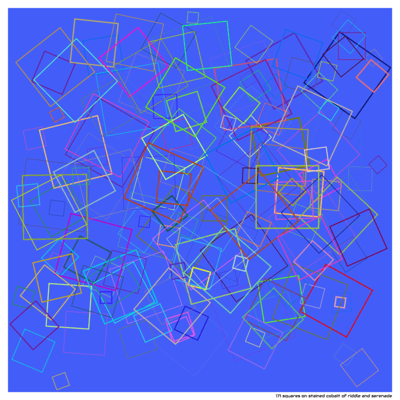 171 squares on stained cobalt of riddle and serenade