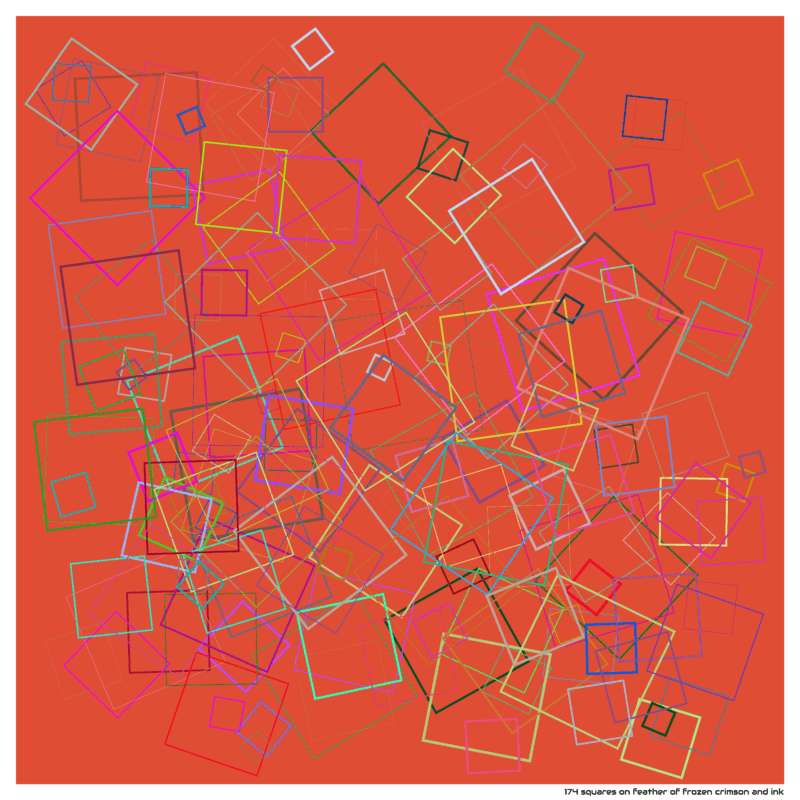 174 squares on feather of frozen crimson and ink