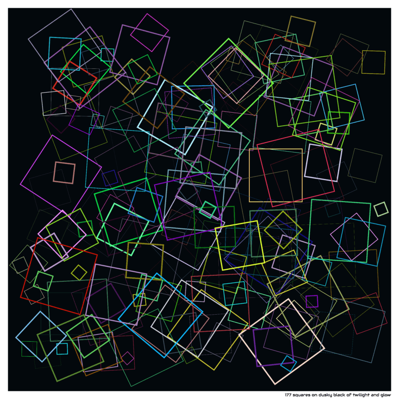 177 squares on dusky black of twilight and glow