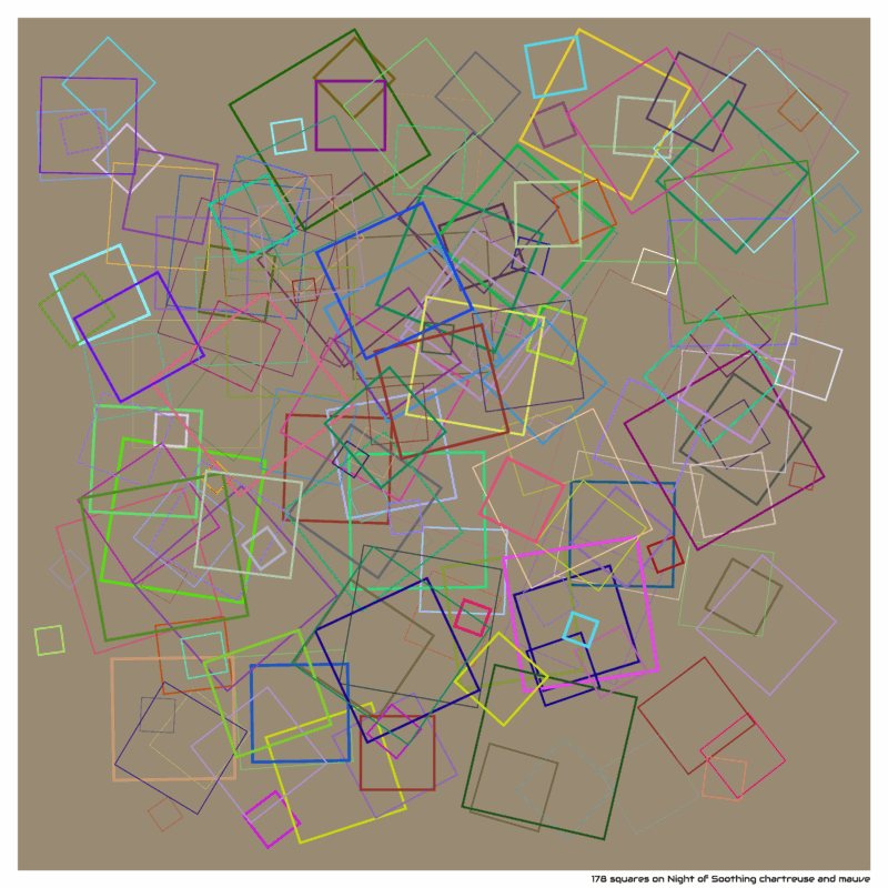 178 squares on Night of Soothing chartreuse and mauve