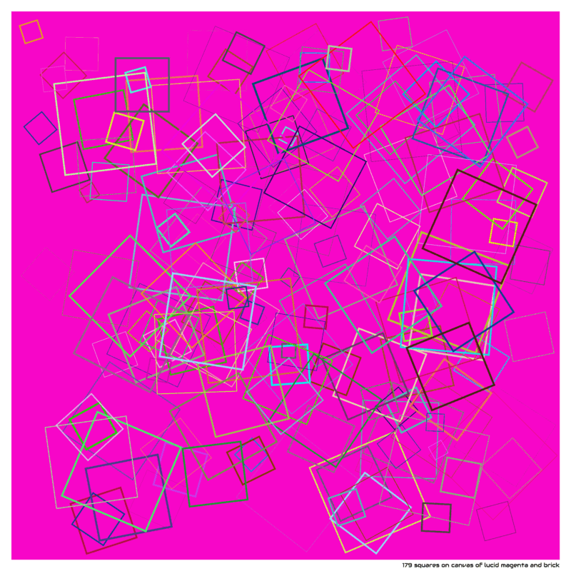 179 squares on canvas of lucid magenta and brick