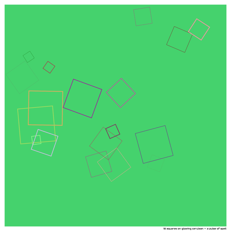 18 squares on glowing cerulean — a pulse of spell