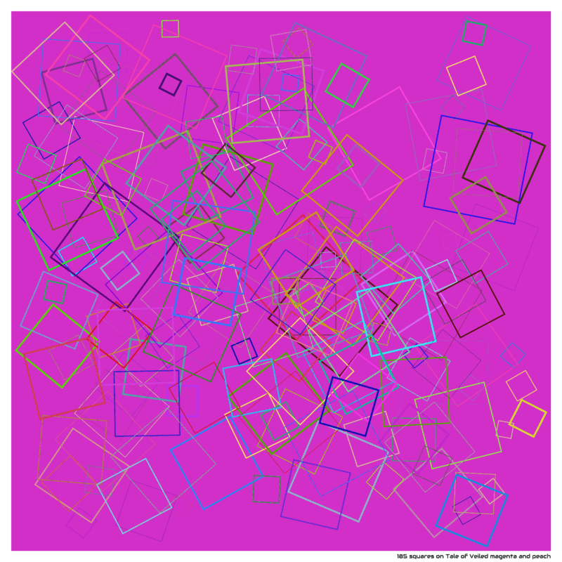 185 squares on Tale of Veiled magenta and peach