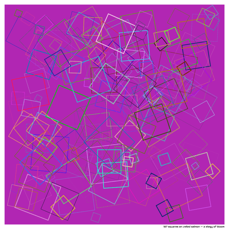 187 squares on veiled salmon — a elegy of bloom