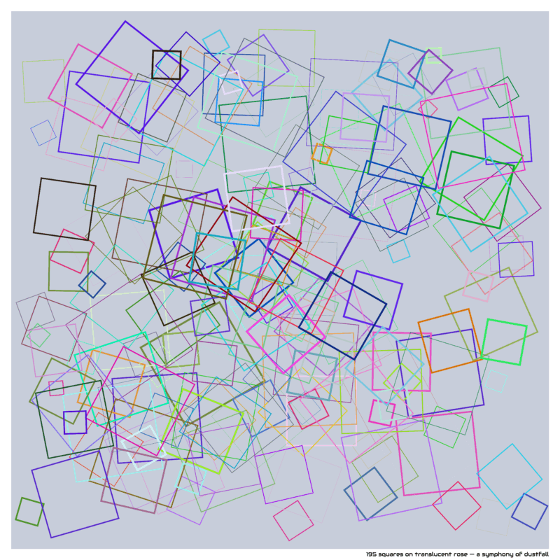 195 squares on translucent rose — a symphony of dustfall
