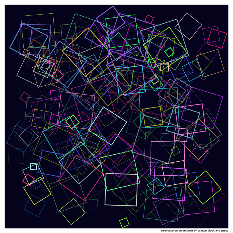 200 squares on stillness of broken black and space