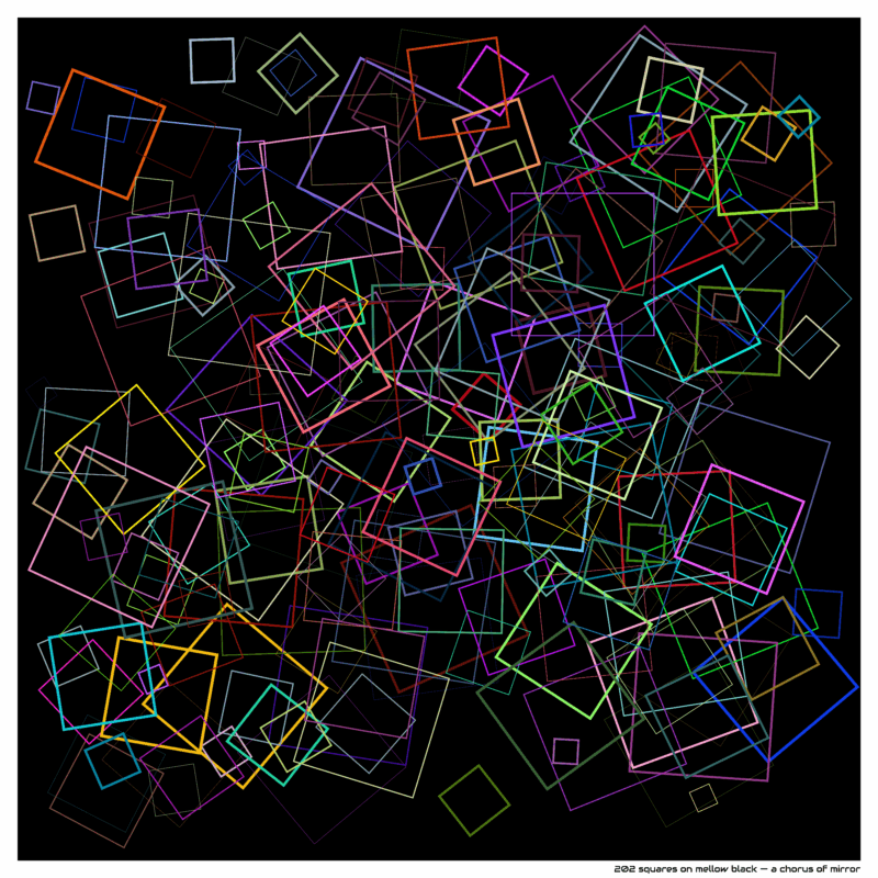 202 squares on mellow black — a chorus of mirror