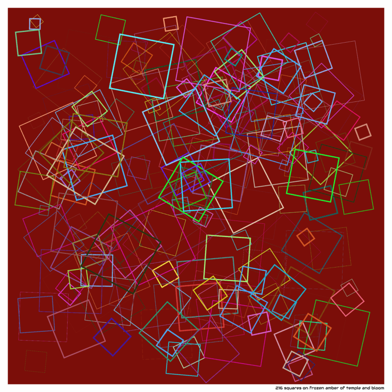 216 squares on frozen amber of temple and bloom