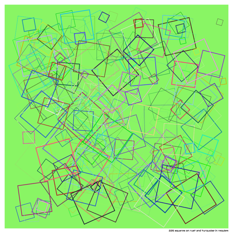 226 squares on rust and turquoise in requiem