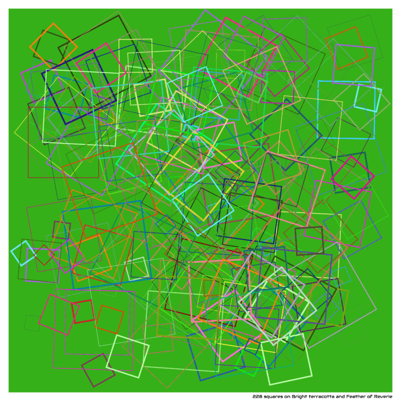 228 squares on Bright terracotta and Feather of Reverie