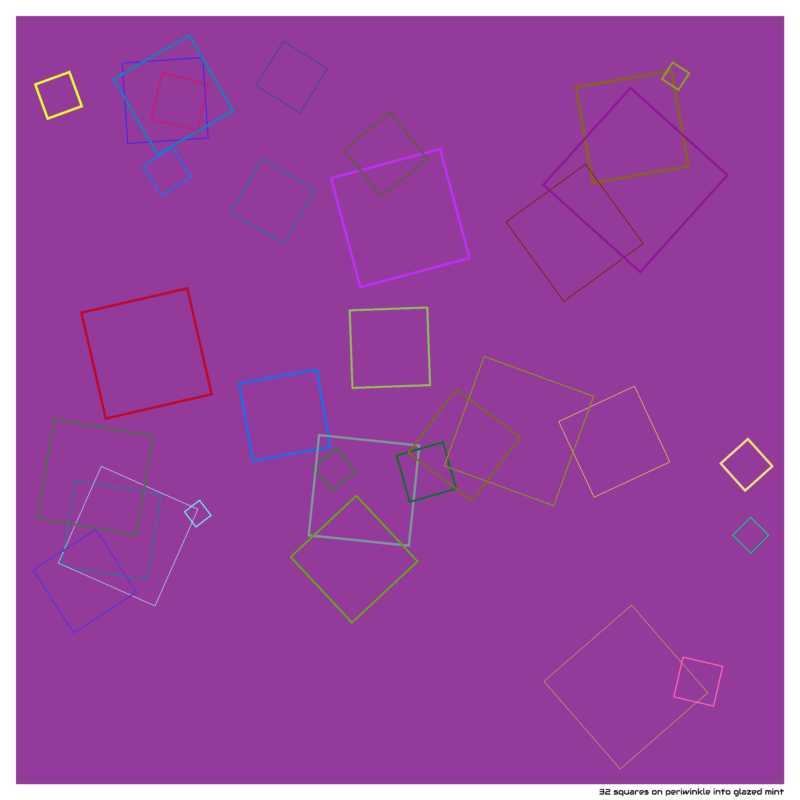 32 squares on periwinkle into glazed mint