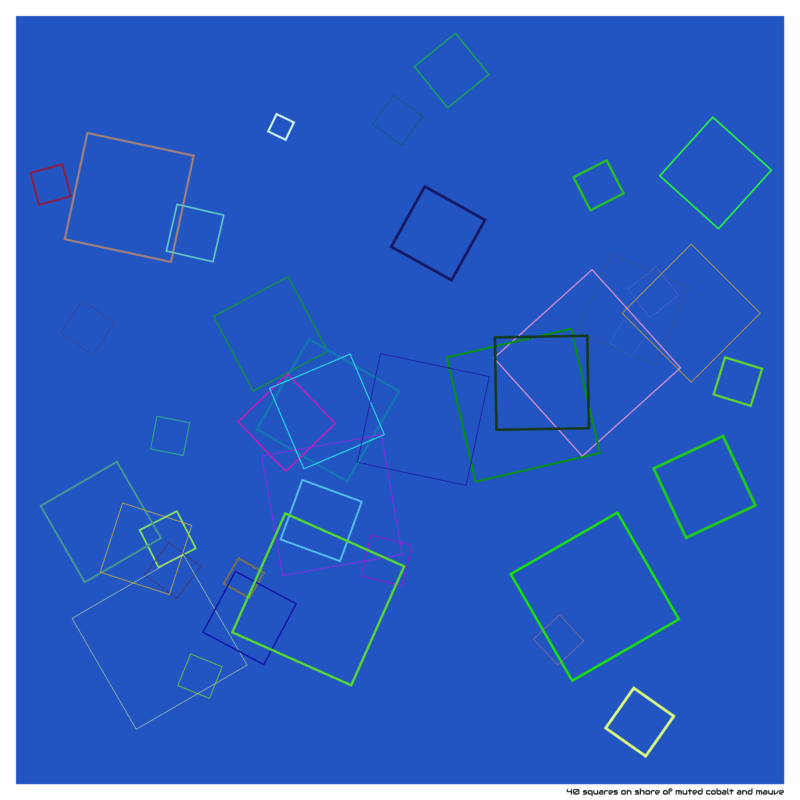 40 squares on shore of muted cobalt and mauve