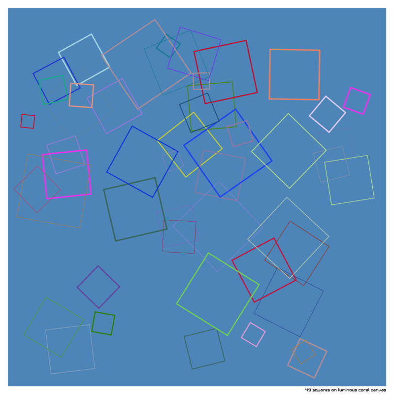 49 squares on luminous coral canvas
