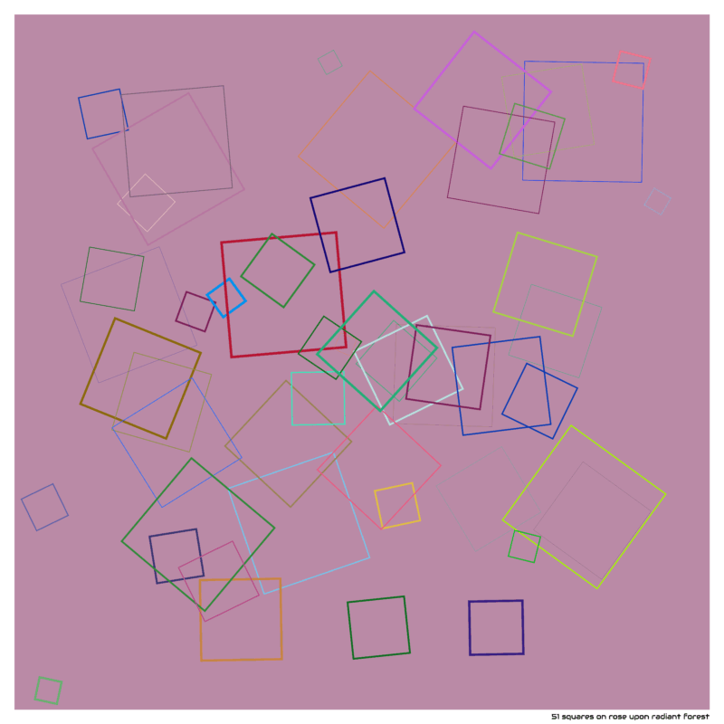 51 squares on rose upon radiant forest