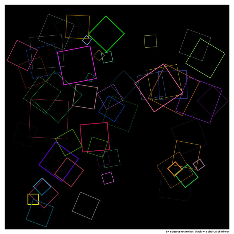 54 squares on mellow black — a chorus of mirror