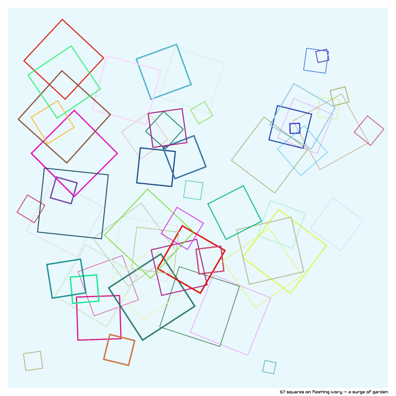 57 squares on fleeting ivory — a surge of garden