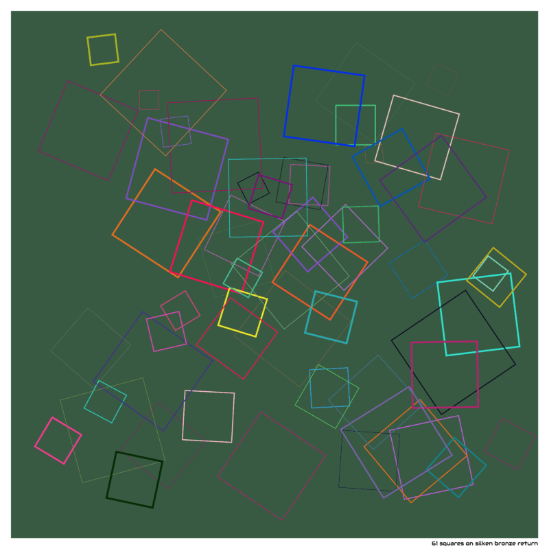 61 squares on silken bronze return
