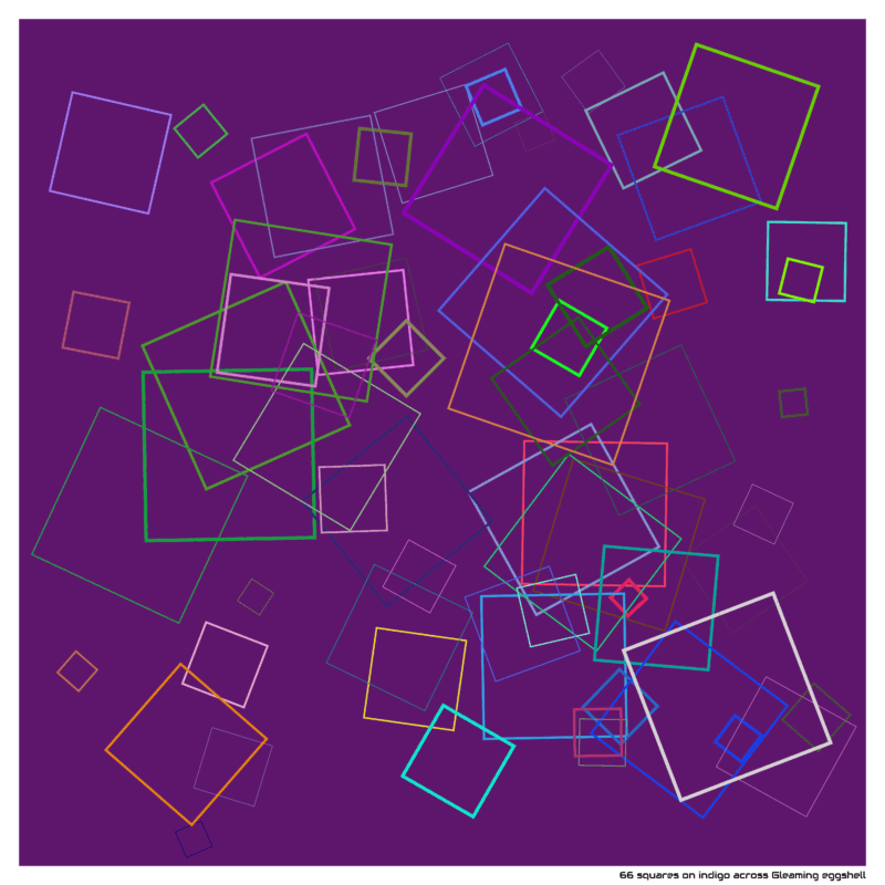 66 squares on indigo across Gleaming eggshell