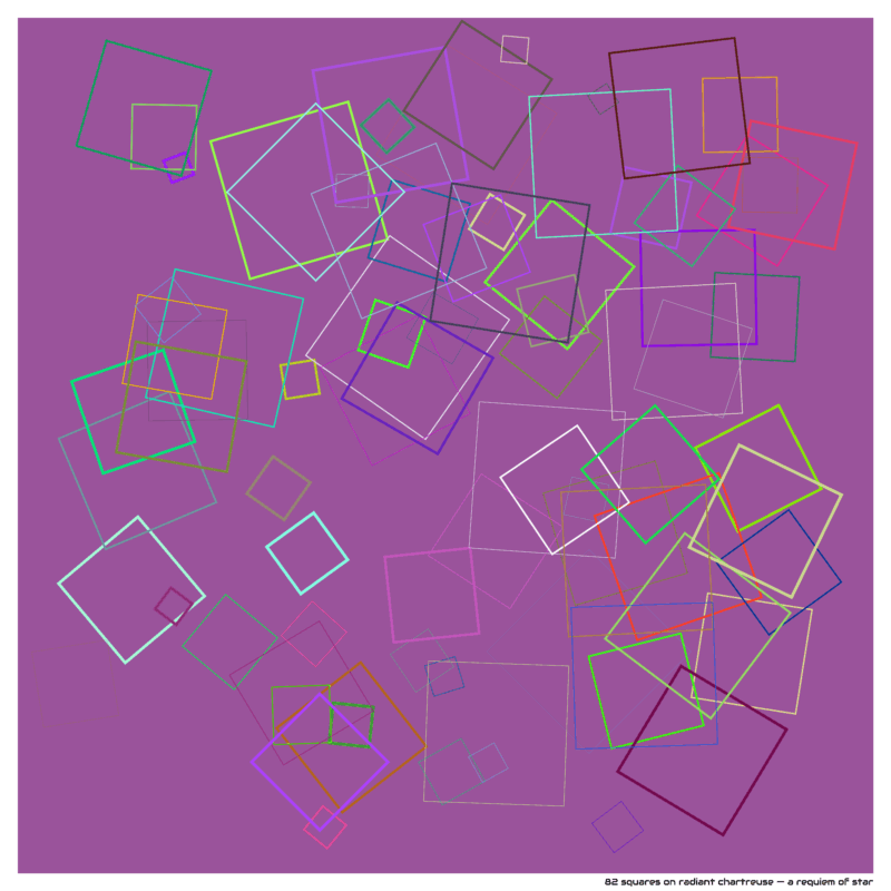 82 squares on radiant chartreuse — a requiem of star
