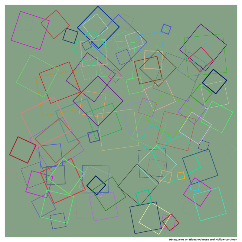 99 squares on Bleached moss and Hollow cerulean