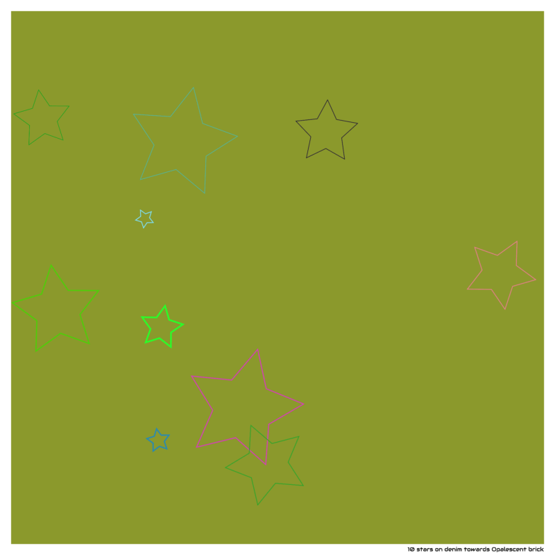 10 stars on denim towards Opalescent brick