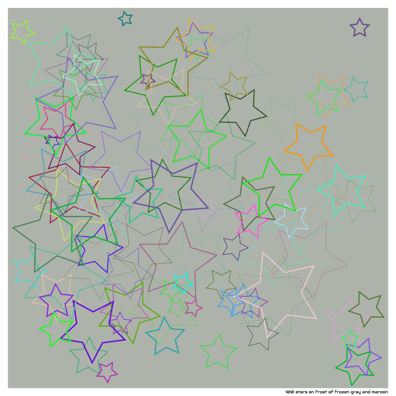 100 stars on frost of frozen gray and maroon