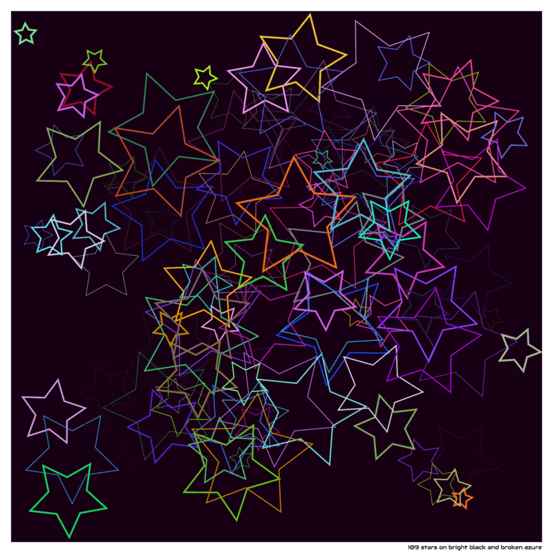 109 stars on bright black and broken azure