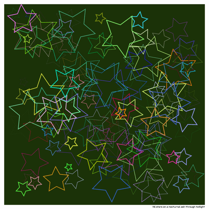116 stars on a nocturnal ash through twilight