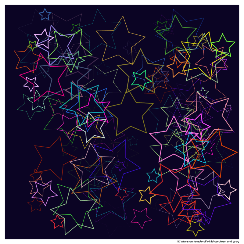 117 stars on temple of vivid cerulean and grey