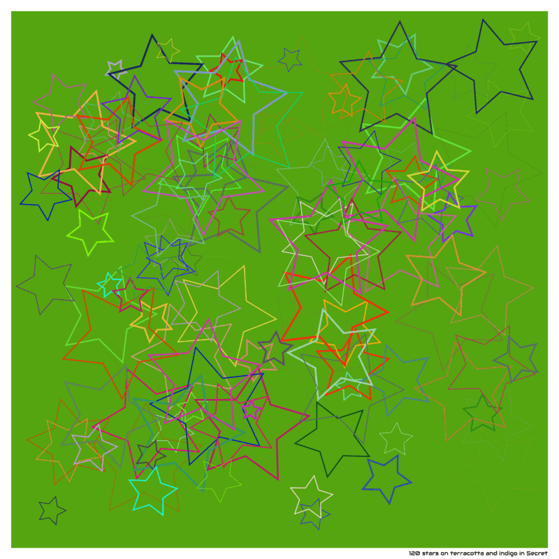 120 stars on terracotta and indigo in Secret