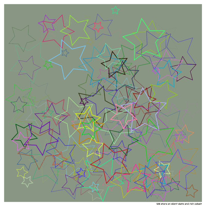 128 stars on silent slate and rich cobalt