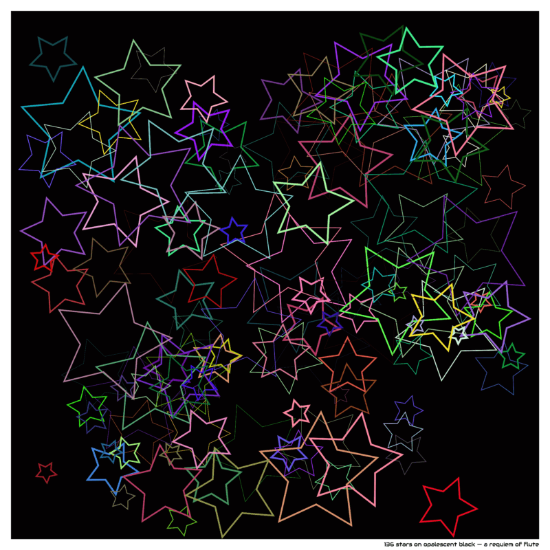 136 stars on opalescent black — a requiem of flute