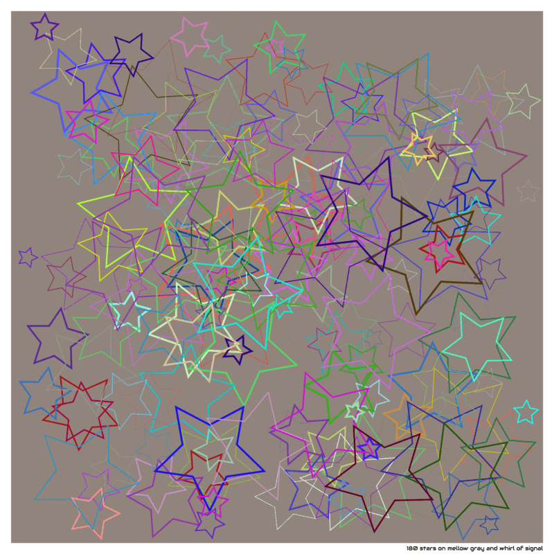 180 stars on mellow gray and whirl of signal