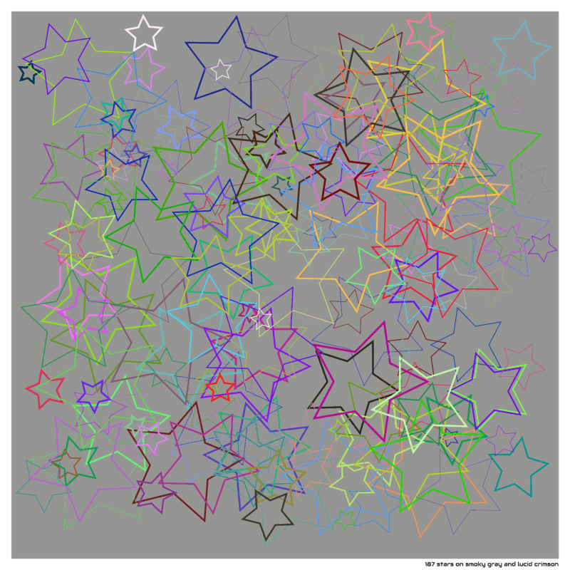 187 stars on smoky gray and lucid crimson