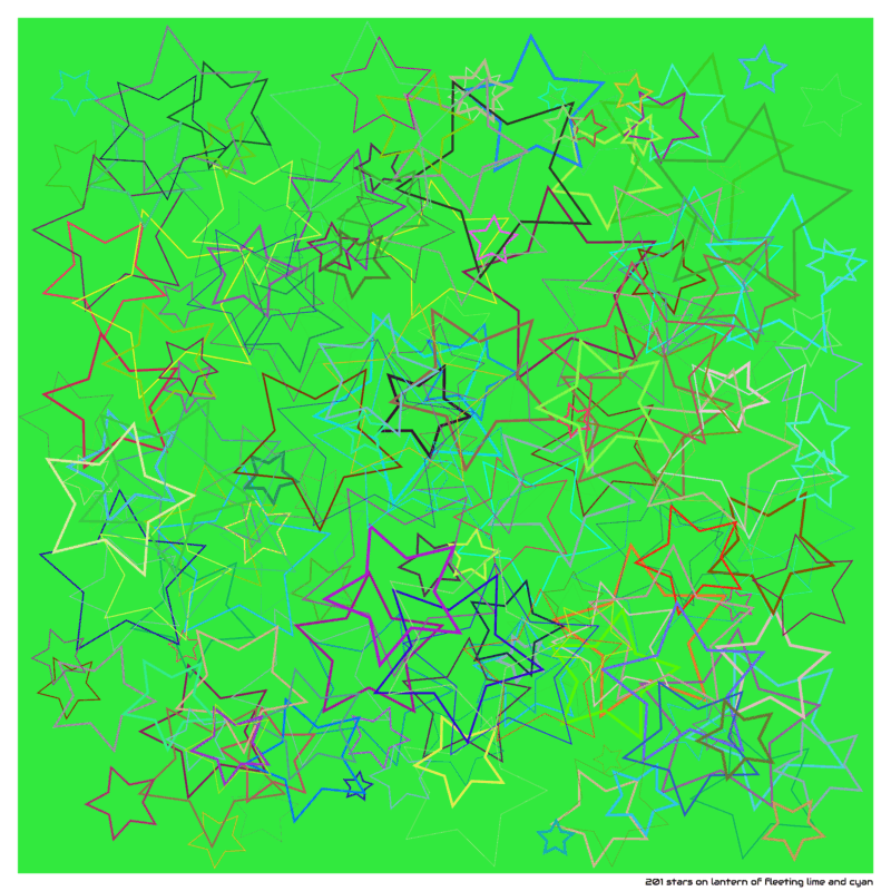 201 stars on lantern of fleeting lime and cyan