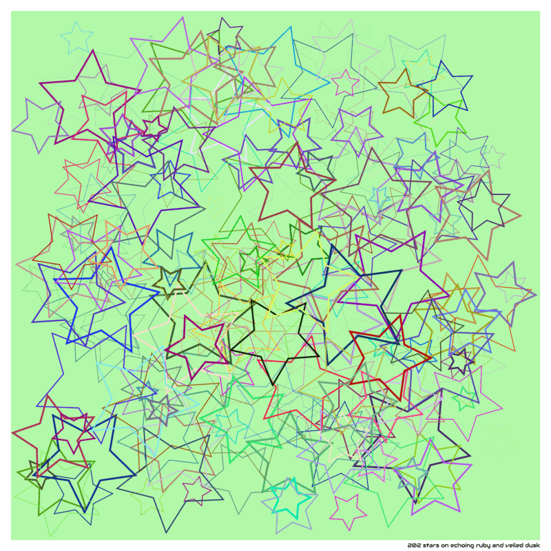 202 stars on echoing ruby and veiled dusk